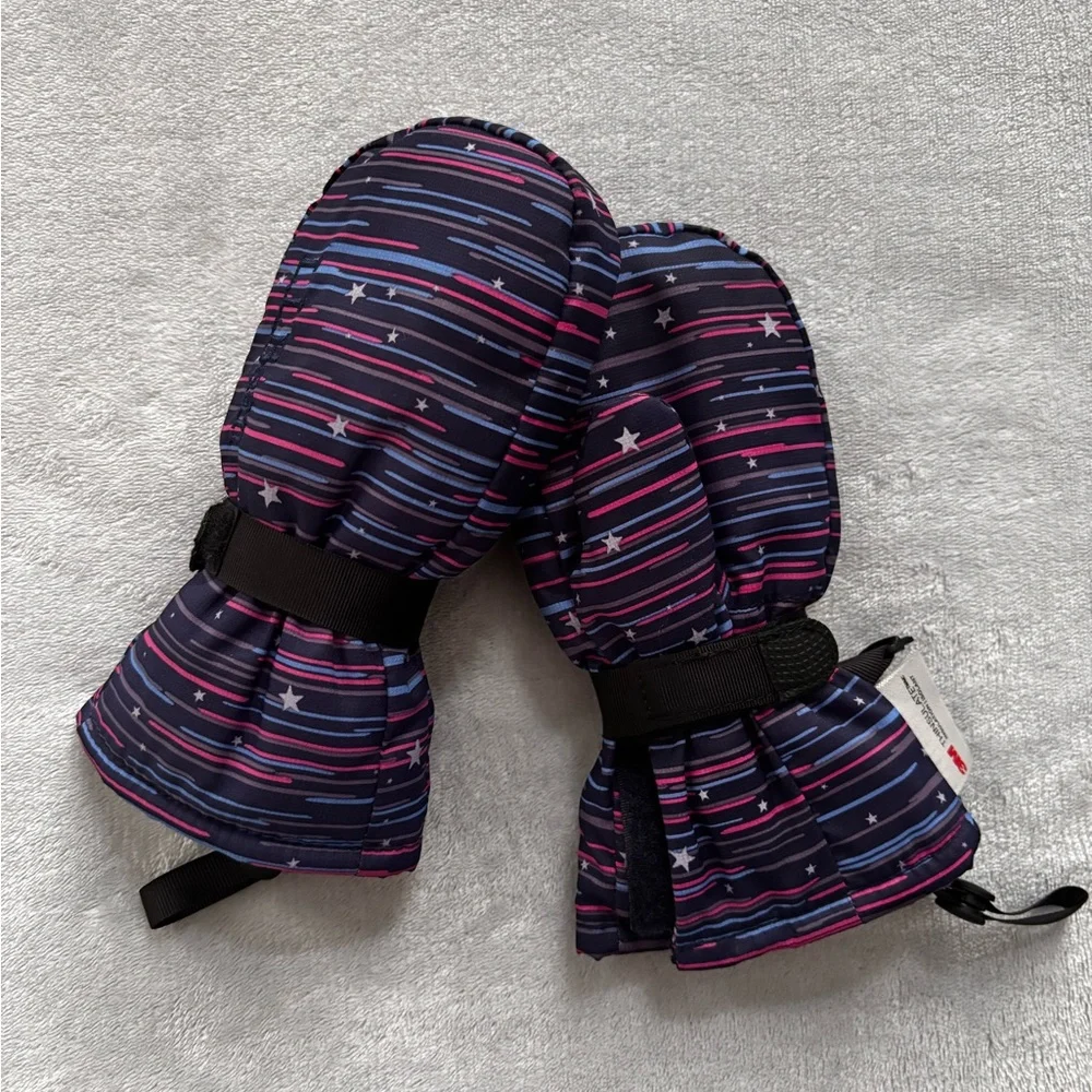 LL Bean Cold Buster Toddler Waterproof Mittens Blue/Pink Size 12-24M